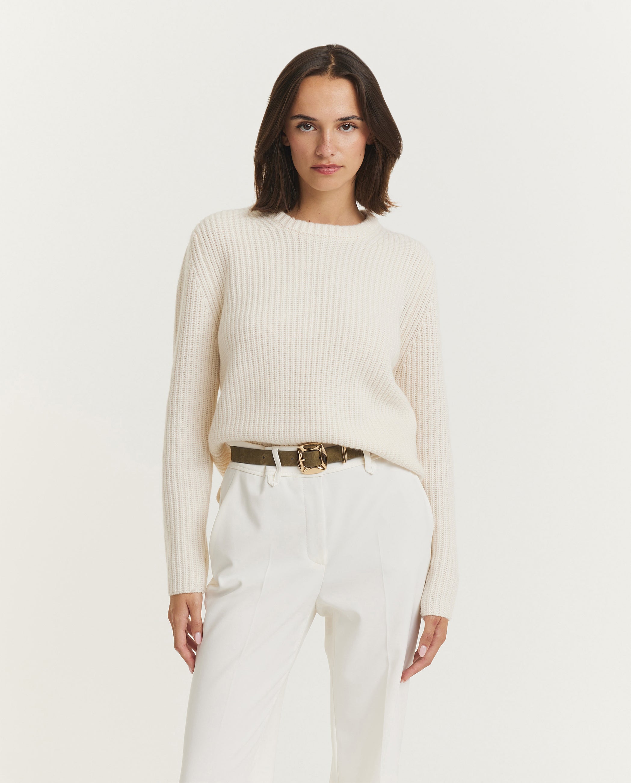 Wol Cashmere Rib Trui - Ecru