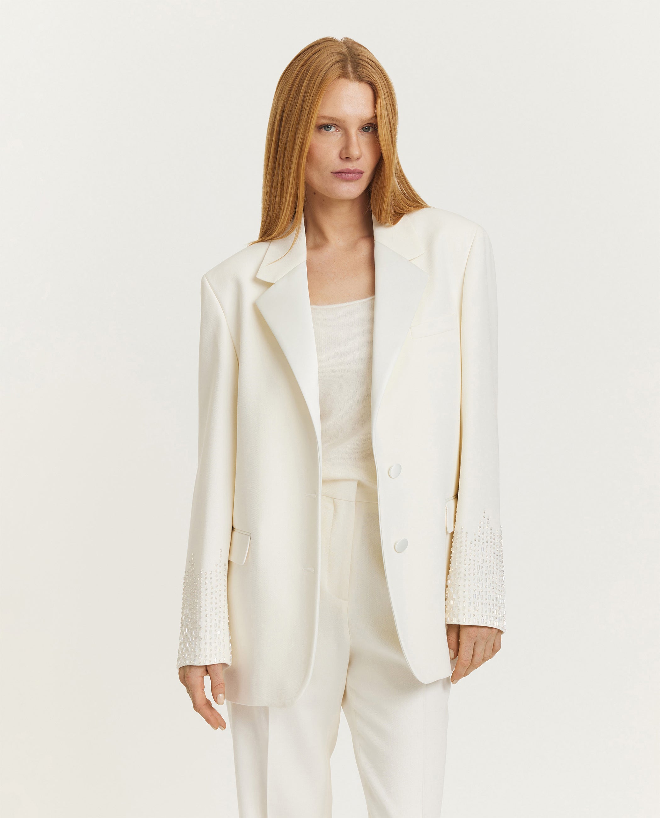 Wol-mix blazer met kralendetails