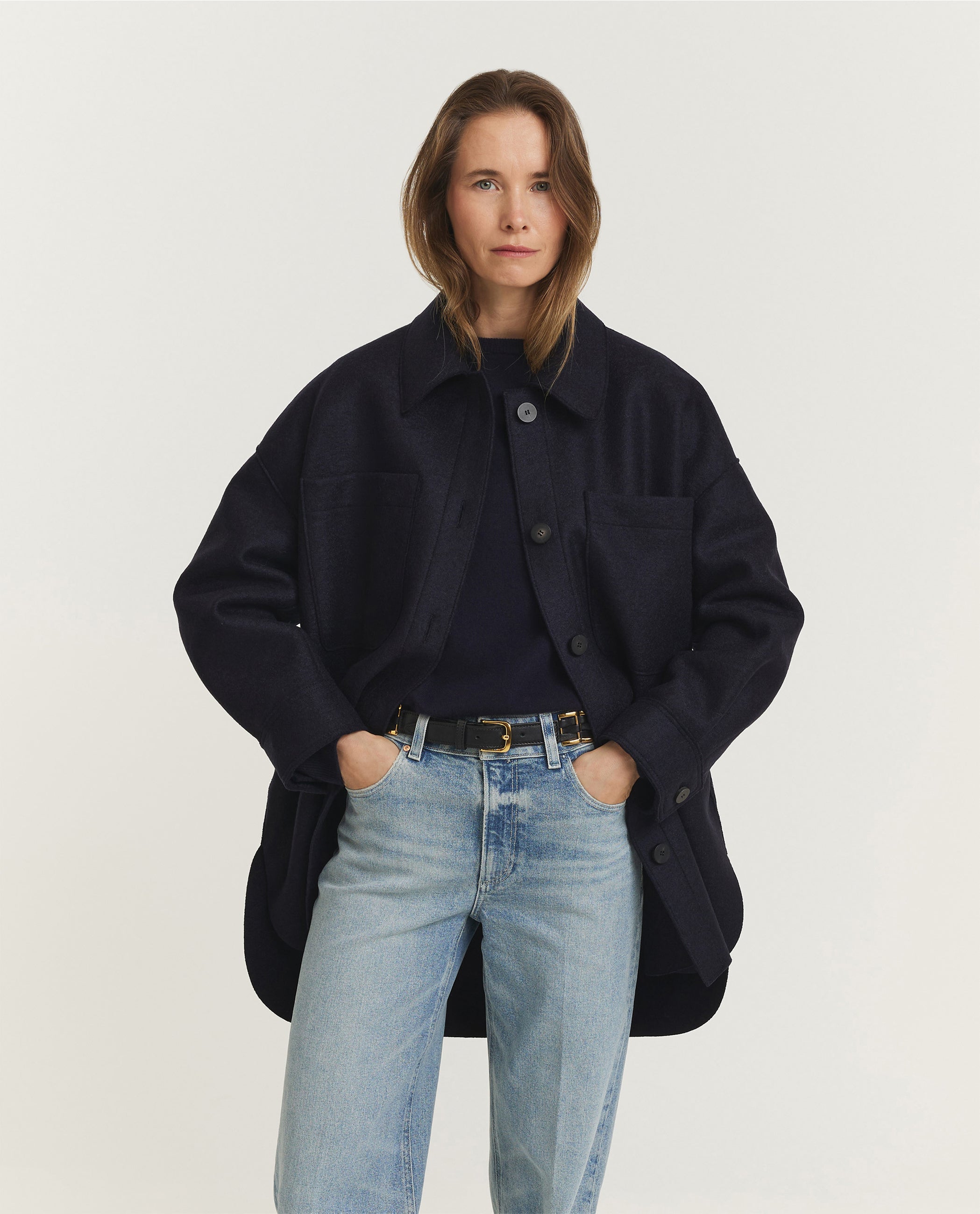 Geperst Wollen Jas - Donkerblauw