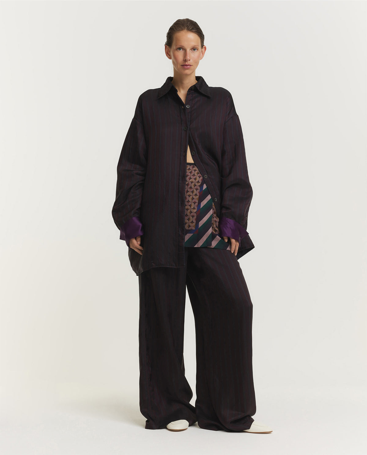 Gestreepte Cupro Broek