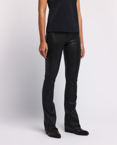 Flared trousers in stretch leather