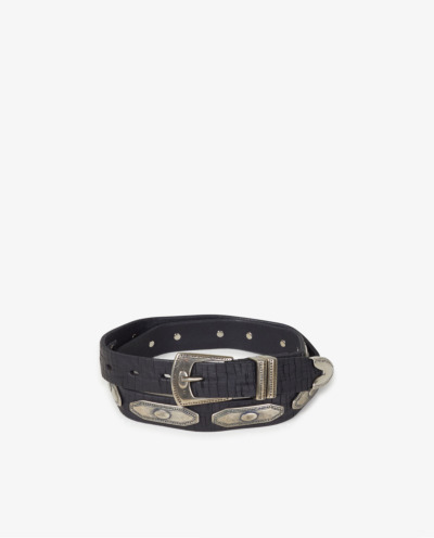 Leather belt with silver accents