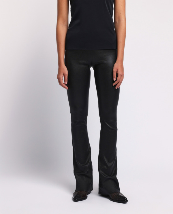 Flared trousers in stretch leather