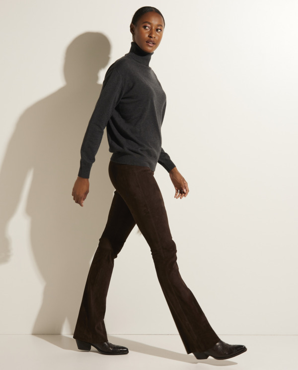 Flared pants in stretch suede