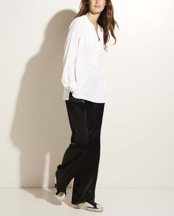 Wide leg silk trousers