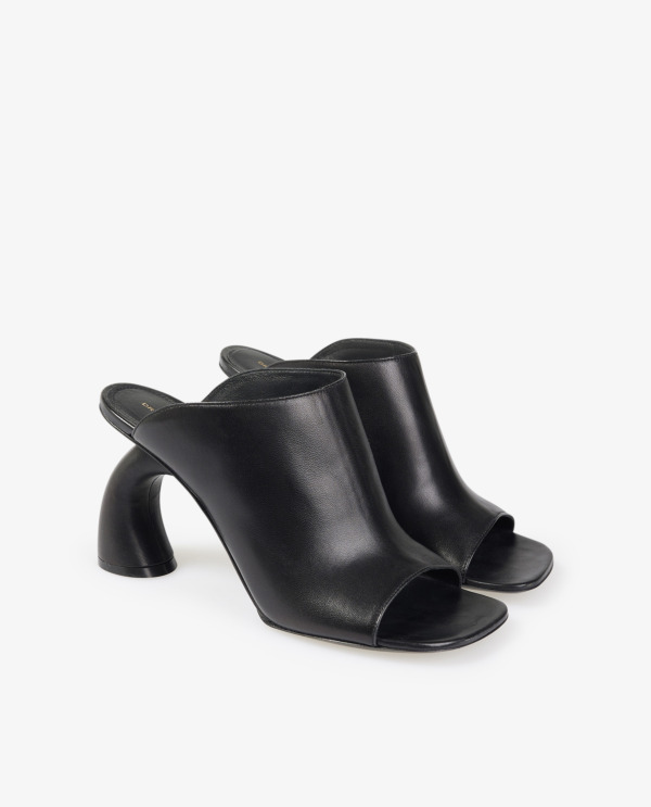 Leather mules with curved heel