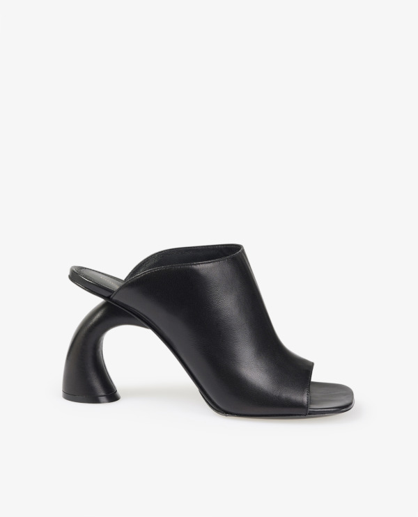 Leather mules with curved heel